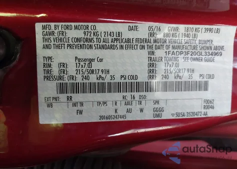 2016 Ford Focus Se z USA, uszkodzony, nr VIN 1FADP3F20GL334969